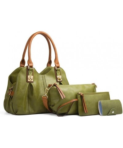 2023 Retro Women's Bag Ruched Design Hard PU Leather Ladies Handbag Shoulder Bag Purse and Card Bag Set Green Bag $27.98 Shou...