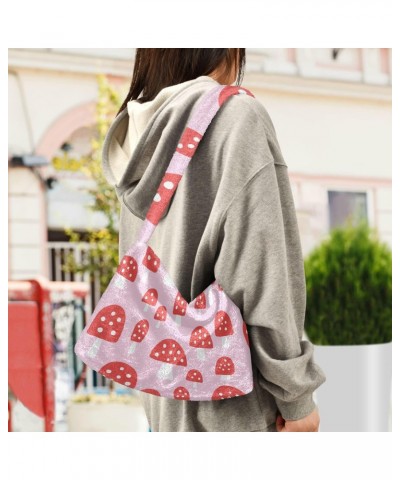 Women Boho Handbag Wildlife Mushroom Red Pink Underarm Bag Tote Bag Shoulder Bag Crossbody Bag Fluffy Cell Phone Purse Lady T...