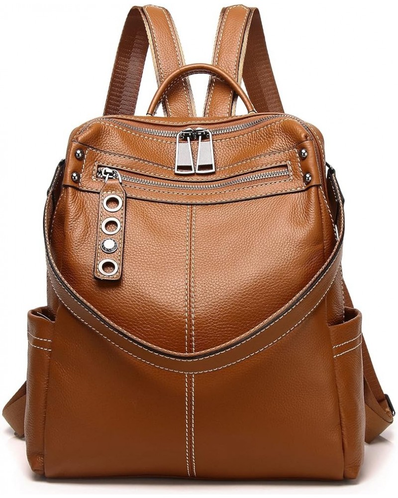 Genuine Leather Backpack Purse For Women Real Soft Leather Travel Shoulder Handbag Ladies Brown $42.50 Backpacks