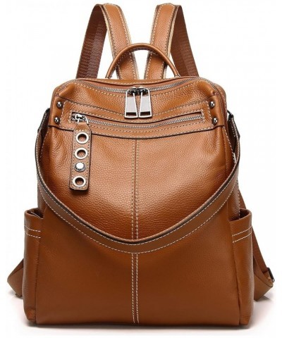 Genuine Leather Backpack Purse For Women Real Soft Leather Travel Shoulder Handbag Ladies Brown $42.50 Backpacks