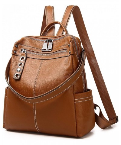 Genuine Leather Backpack Purse For Women Real Soft Leather Travel Shoulder Handbag Ladies Brown $42.50 Backpacks