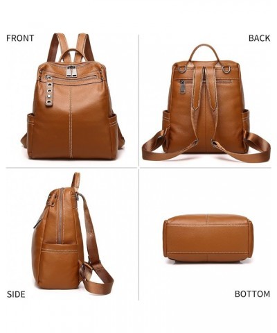 Genuine Leather Backpack Purse For Women Real Soft Leather Travel Shoulder Handbag Ladies Brown $42.50 Backpacks