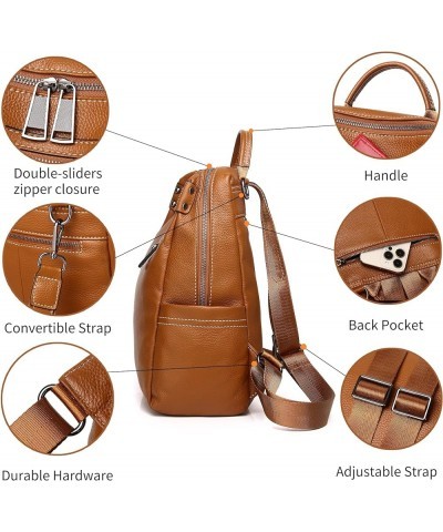 Genuine Leather Backpack Purse For Women Real Soft Leather Travel Shoulder Handbag Ladies Brown $42.50 Backpacks