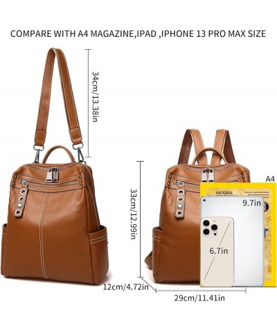 Genuine Leather Backpack Purse For Women Real Soft Leather Travel Shoulder Handbag Ladies Brown $42.50 Backpacks