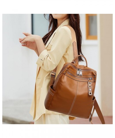 Genuine Leather Backpack Purse For Women Real Soft Leather Travel Shoulder Handbag Ladies Brown $42.50 Backpacks