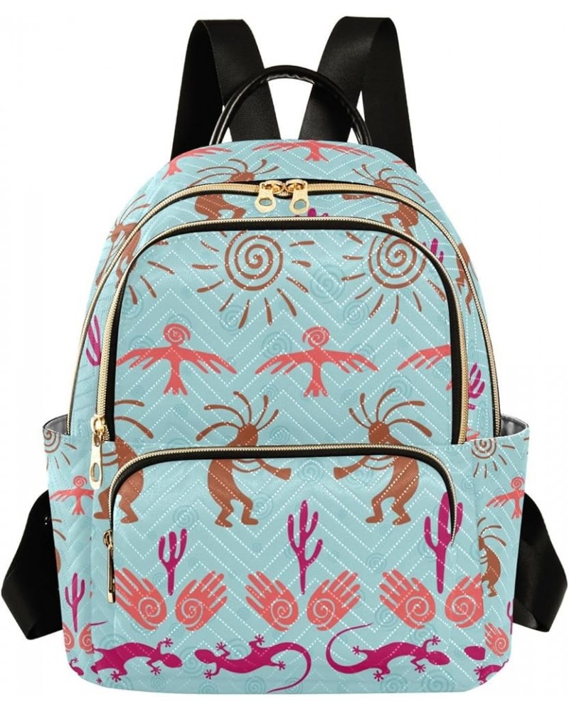 Women Backpack Kokopelli Gecko Cacti Sun Fertility Purple Blue Anti-Theft Travel Backpack with Luggage Belt Lightweight Handb...