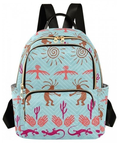 Women Backpack Kokopelli Gecko Cacti Sun Fertility Purple Blue Anti-Theft Travel Backpack with Luggage Belt Lightweight Handb...