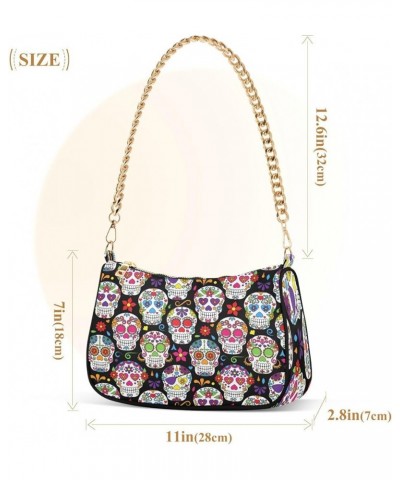 Shoulder Bags for Women Skeleton Skull and Rose Flowers Hobo Tote Handbag Small Clutch Purse with Zipper Closure Multi03 $17....