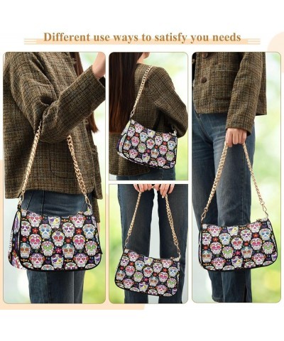 Shoulder Bags for Women Skeleton Skull and Rose Flowers Hobo Tote Handbag Small Clutch Purse with Zipper Closure Multi03 $17....