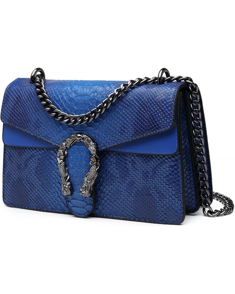 Crossbody Bags for Women - Snake Printed Clutch Purses Leather Chain Shoulder Bags Evening Handbags Blue $13.60 Crossbody Bags