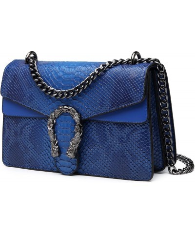 Crossbody Bags for Women - Snake Printed Clutch Purses Leather Chain Shoulder Bags Evening Handbags Blue $13.60 Crossbody Bags