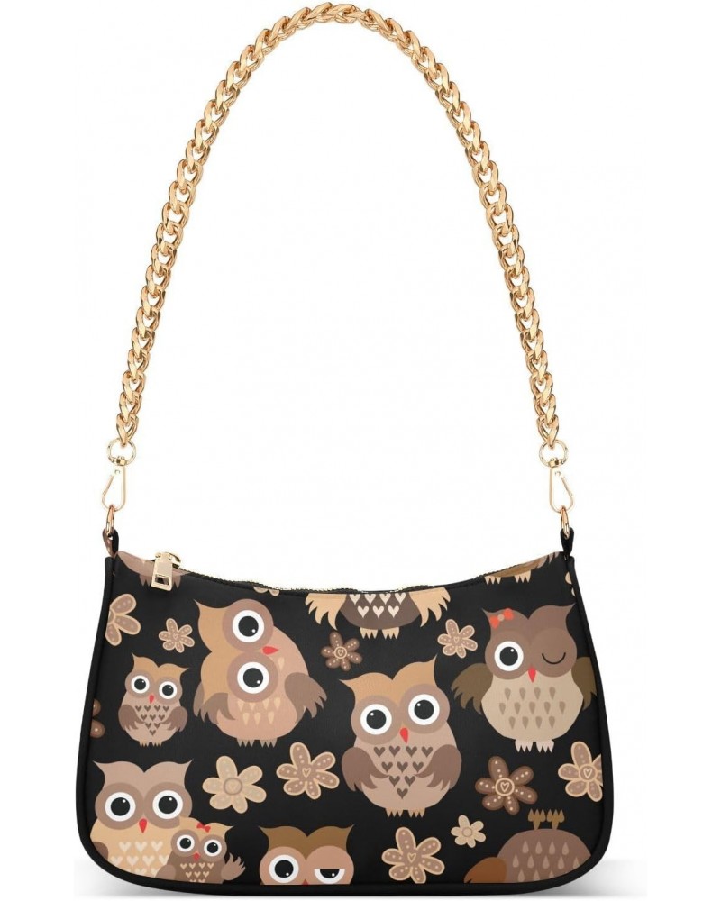 Bird Shoulder Bag Funny Cartoon Brown Owl Flower Women Clutch Handbag Shoulder Purch Boho Bag Date Chain Bag Tote Bag Spring ...