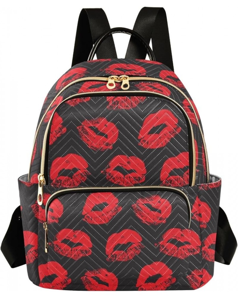 Sexy Red Lips Kiss Prints Mini Backpack Purse for Women Travel Bag Fashion Daypack Back Pack Shoulder Bag Multicolor Medium $...