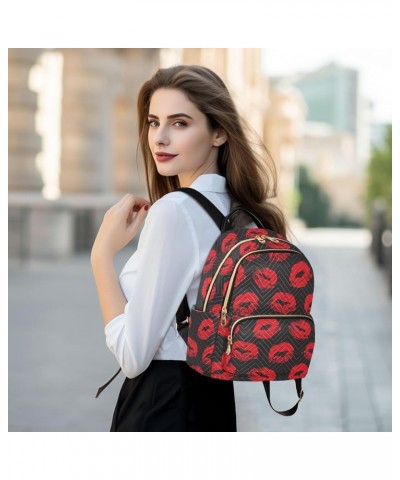 Sexy Red Lips Kiss Prints Mini Backpack Purse for Women Travel Bag Fashion Daypack Back Pack Shoulder Bag Multicolor Medium $...