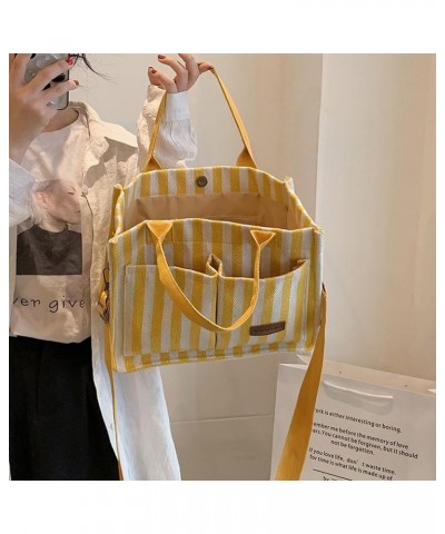 Canvas Tote Bag for Women Multi-pocket Casual Purses Handbags Striped Shoulder Tote Bags Satchel Travel Everything Bag Yellow...