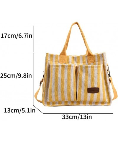 Canvas Tote Bag for Women Multi-pocket Casual Purses Handbags Striped Shoulder Tote Bags Satchel Travel Everything Bag Yellow...