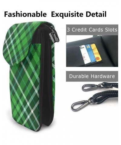 Green Plaid Check Pattern Women Leather Crossbody Cell Phone Purse Wallet Smartphone Shoulder Bag $14.95 Crossbody Bags