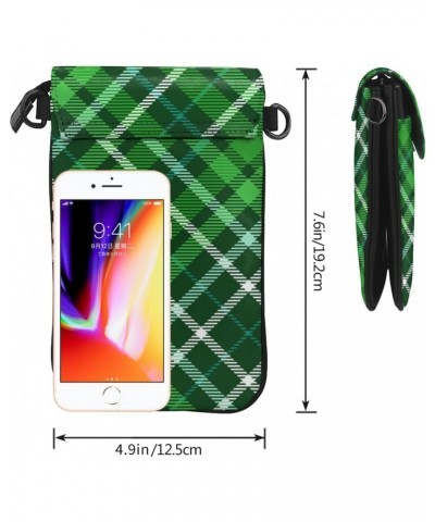 Green Plaid Check Pattern Women Leather Crossbody Cell Phone Purse Wallet Smartphone Shoulder Bag $14.95 Crossbody Bags