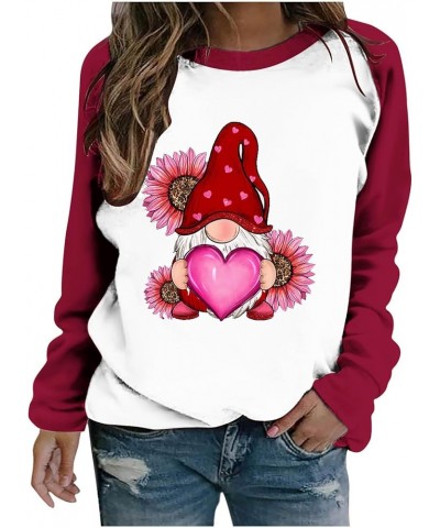 Valentine's Day Sweatshirt Women Cute Gnome Graphic Print Long Sleeve Pullover Casual Crewneck Holiday Tops 01♛red $9.82 Clot...