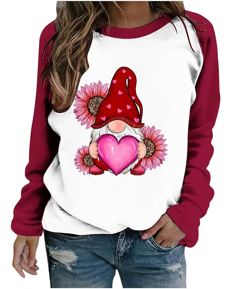 Valentine's Day Sweatshirt Women Cute Gnome Graphic Print Long Sleeve Pullover Casual Crewneck Holiday Tops 01♛red $9.82 Clot...