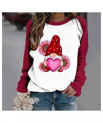 Valentine's Day Sweatshirt Women Cute Gnome Graphic Print Long Sleeve Pullover Casual Crewneck Holiday Tops 01♛red $9.82 Clot...