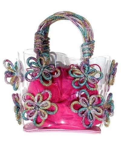 Transparent Rhinestonee Women's Tote Bag,PVC Women Crystal Handbag,Handle Drill Rope Handmade Flower Woven Purses Pink Color ...