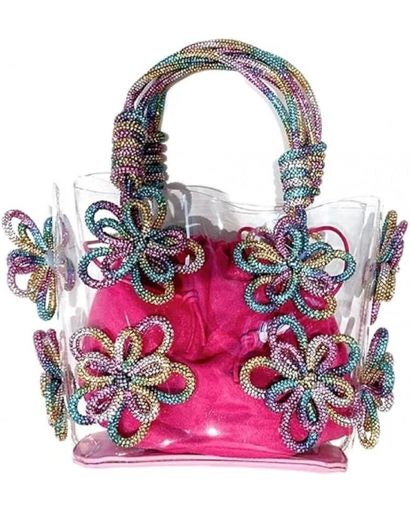 Transparent Rhinestonee Women's Tote Bag,PVC Women Crystal Handbag,Handle Drill Rope Handmade Flower Woven Purses Pink Color ...