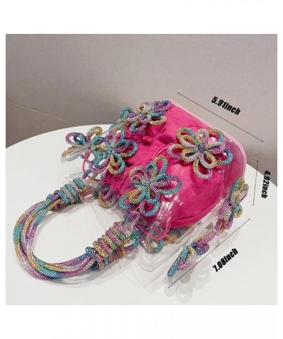 Transparent Rhinestonee Women's Tote Bag,PVC Women Crystal Handbag,Handle Drill Rope Handmade Flower Woven Purses Pink Color ...