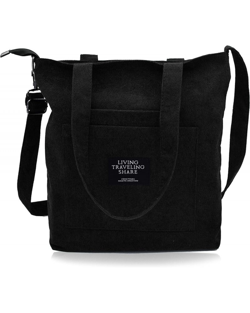 Corduroy Bag Casual And Fashionable Corduroy Student Shoulder Bag Women's Crossbody Bag Black $8.69 Totes