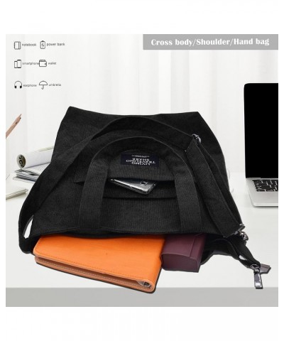 Corduroy Bag Casual And Fashionable Corduroy Student Shoulder Bag Women's Crossbody Bag Black $8.69 Totes