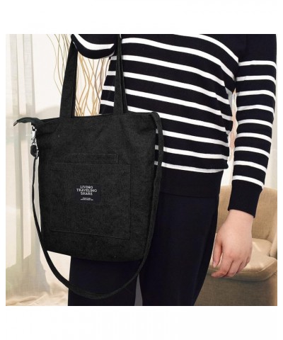 Corduroy Bag Casual And Fashionable Corduroy Student Shoulder Bag Women's Crossbody Bag Black $8.69 Totes