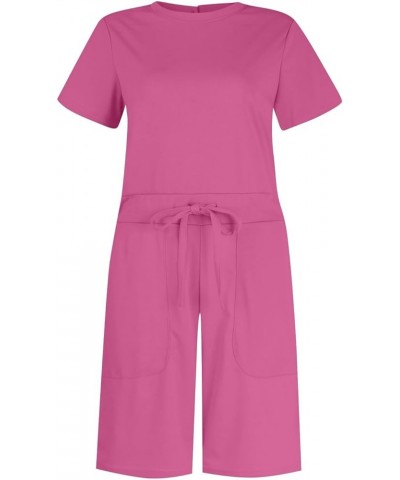 plus Size Women Jean Jumpsuit Solid Jumpsuit With 4 Pockets Adult Romper Hot Pink-b➤➤ Womens Rompers Summer $15.00 Clothing