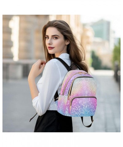 Mini Backpack for Women, Fancy Rainbow Color Glitter Travel Backpack Purse for Ladies, Small Bookbag Daypack Shoulder Bag S A...