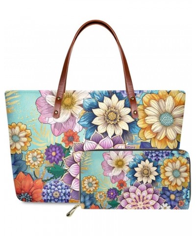 Women Satchel Handbags Shoulder Purses Totes Work Bags with Leather Wallet 2-Piece Set Boho Floral Print $16.45 Wristlets