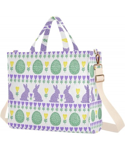 Easter Eggs Bunnies Tote Bag for Women Crossbody Bags Purse Shoulder Bag Corduroy Travel Tote Bag for Vacation Beach Trip Mul...