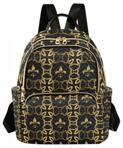 Mardi Gras Women Backpack Luxury Fleur De Lis Gold Ornament Anti-Theft Travel Backpack with Luggage Belt Durable Handbag Lady...