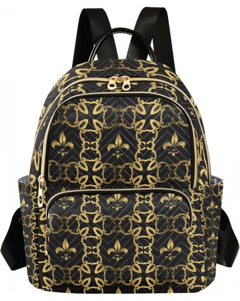 Mardi Gras Women Backpack Luxury Fleur De Lis Gold Ornament Anti-Theft Travel Backpack with Luggage Belt Durable Handbag Lady...