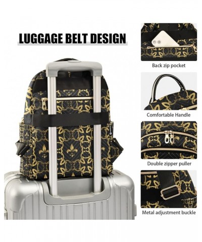 Mardi Gras Women Backpack Luxury Fleur De Lis Gold Ornament Anti-Theft Travel Backpack with Luggage Belt Durable Handbag Lady...