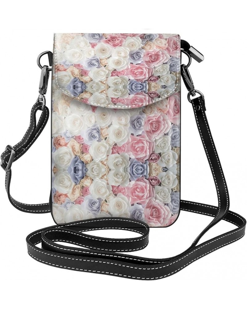 Red White Small Crossbody Bag,Pu Leather Cell Phone Purse Wallet With Credit Card Slots For Women Rose Flower Floral $16.65 C...