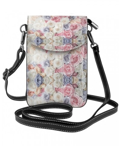 Red White Small Crossbody Bag,Pu Leather Cell Phone Purse Wallet With Credit Card Slots For Women Rose Flower Floral $16.65 C...