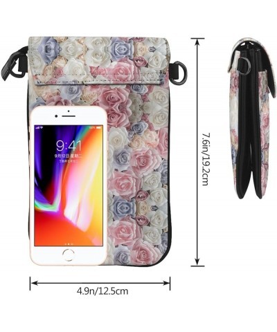 Red White Small Crossbody Bag,Pu Leather Cell Phone Purse Wallet With Credit Card Slots For Women Rose Flower Floral $16.65 C...