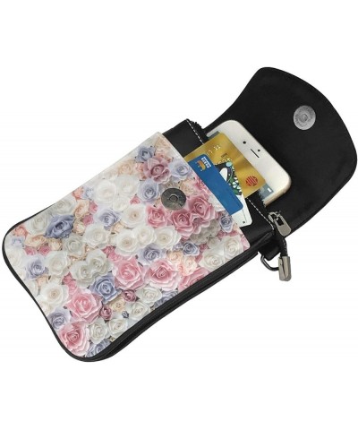 Red White Small Crossbody Bag,Pu Leather Cell Phone Purse Wallet With Credit Card Slots For Women Rose Flower Floral $16.65 C...