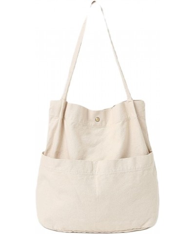 Canvas Tote Handbag Shoulder Bucket Bag Purses For Men & Women With Pockets Beige $13.49 Totes