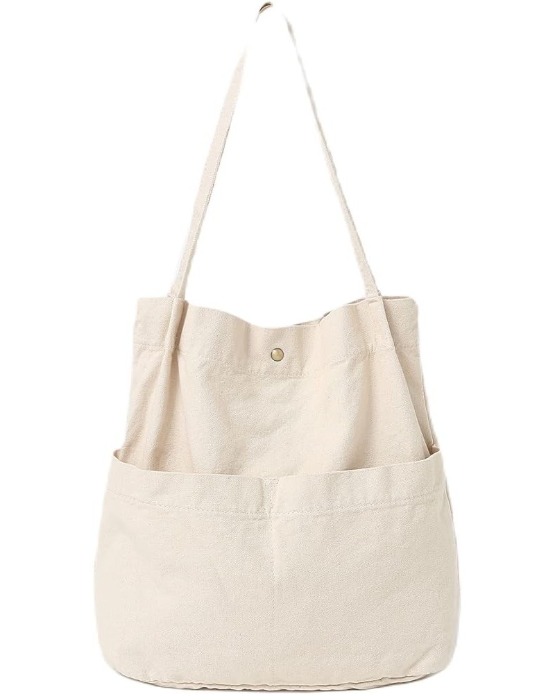 Canvas Tote Handbag Shoulder Bucket Bag Purses For Men & Women With Pockets Beige $13.49 Totes