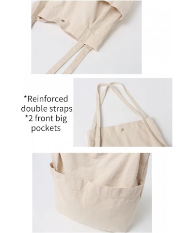 Canvas Tote Handbag Shoulder Bucket Bag Purses For Men & Women With Pockets Beige $13.49 Totes