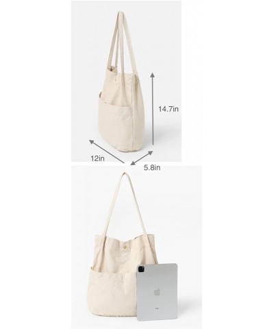 Canvas Tote Handbag Shoulder Bucket Bag Purses For Men & Women With Pockets Beige $13.49 Totes