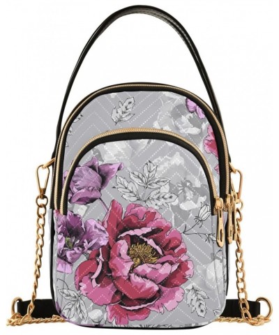 Violet Tulips and Pink Peony Design Crossbody Bags Shoulder Bag for Women Stylish Ladies Messenger Bags Cell Phone Purse and ...