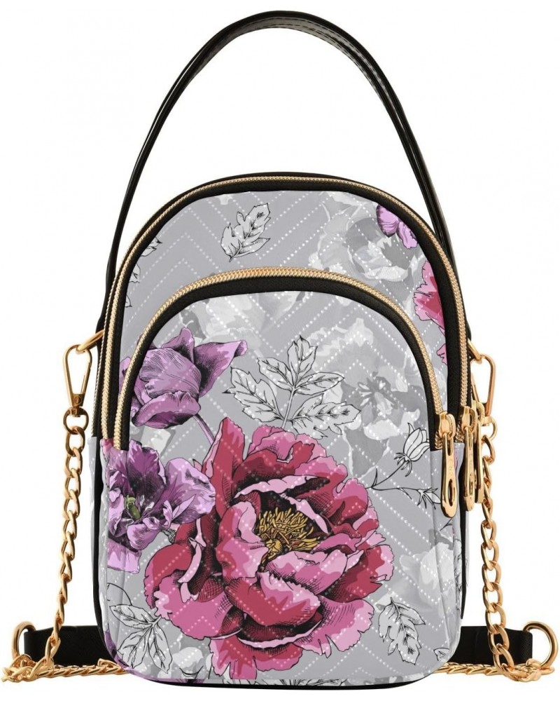 Violet Tulips and Pink Peony Design Crossbody Bags Shoulder Bag for Women Stylish Ladies Messenger Bags Cell Phone Purse and ...