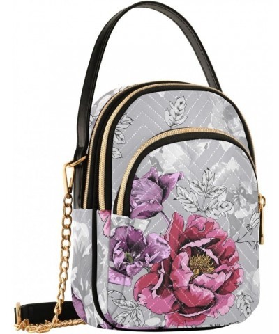 Violet Tulips and Pink Peony Design Crossbody Bags Shoulder Bag for Women Stylish Ladies Messenger Bags Cell Phone Purse and ...