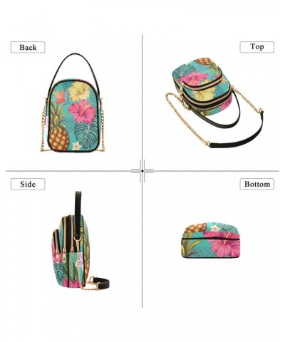 Pineapple Hibiscus Tropical Multi Pockets Crossbody Bags for Women Zip Cell Phone Purse Wallet Bag with Detachable Shoulder S...